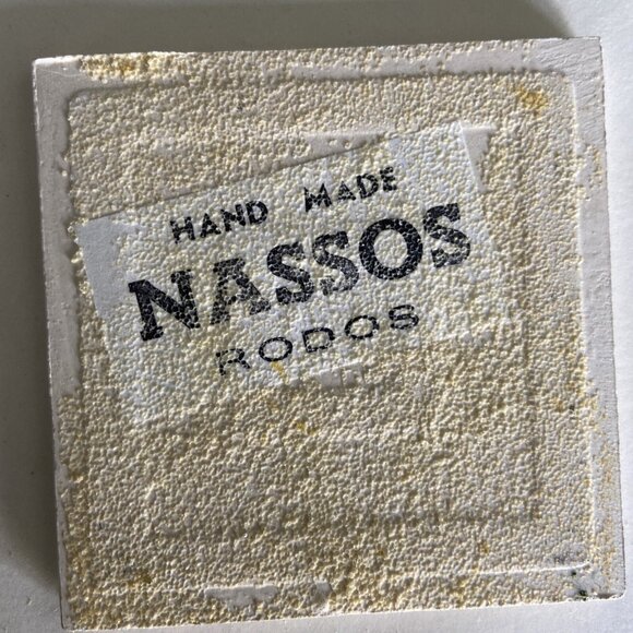 2 Vintage NASSOS RODOS Handmade Greek Tile Coaster Enamel Ceramic Floral Design - Picture 7 of 8